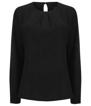 Henbury Ladies Pleat Front Long Sleeve Blouse H598