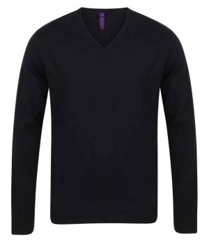 Mens Henbury Lightweight Cotton Acrylic V Neck Sweater H720