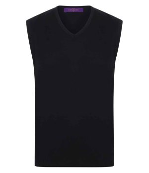 Mens Henbury Lightweight Sleeveless Cotton Acrylic V Neck Sweater H724