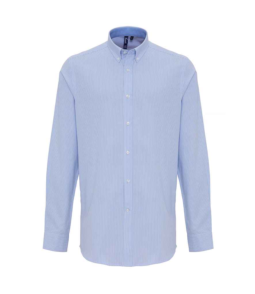 Mens Premier Long Sleeve Striped Oxford Shirt PR238 - Image 3