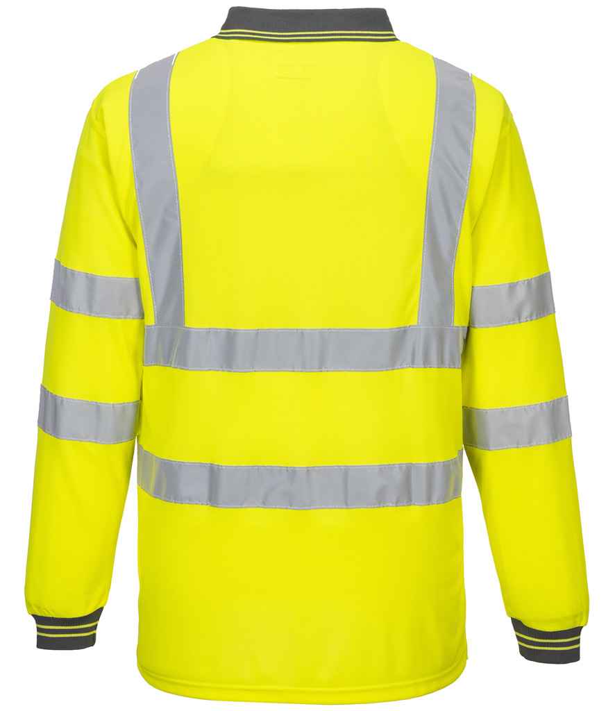 Mens Portwest Hi-Vis Long Sleeve Polo Shirt PW059 - Image 4