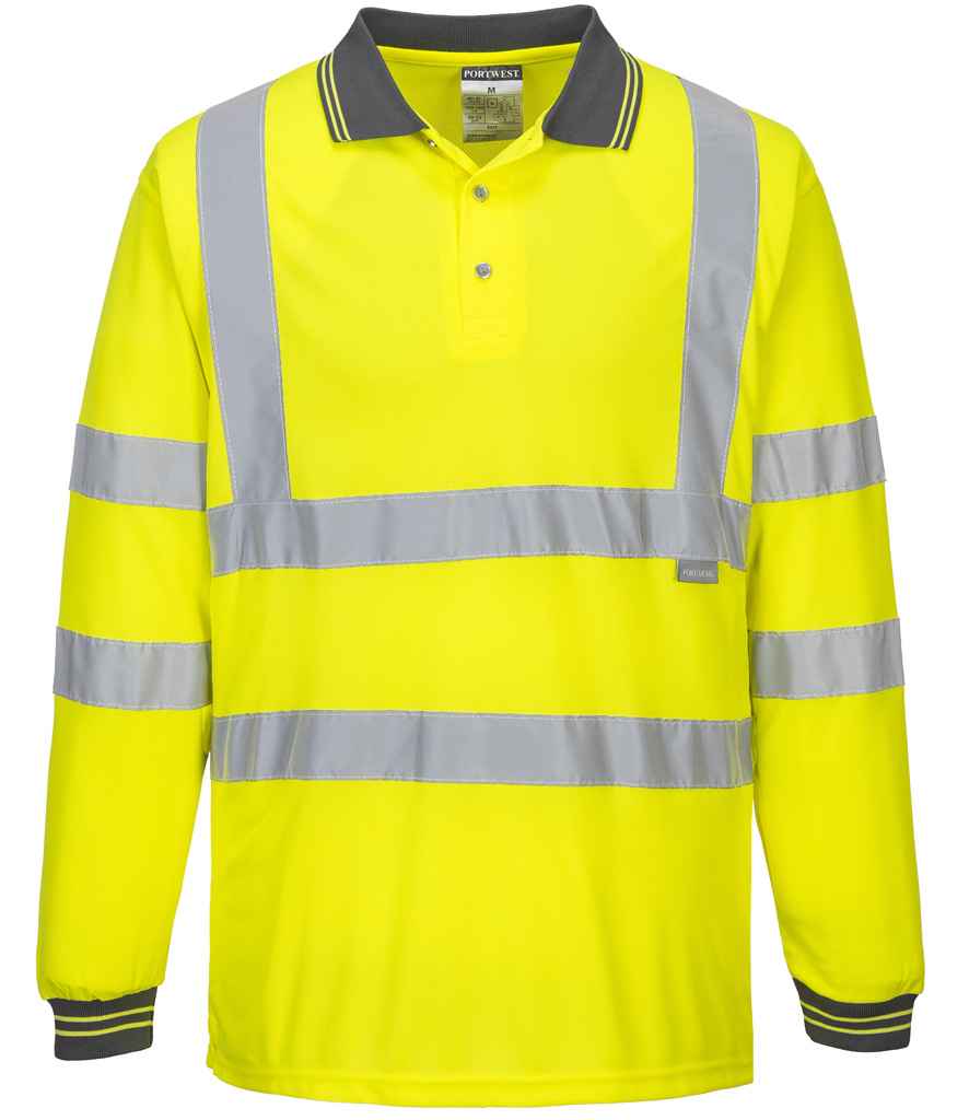 Mens Portwest Hi-Vis Long Sleeve Polo Shirt PW059 - Image 3