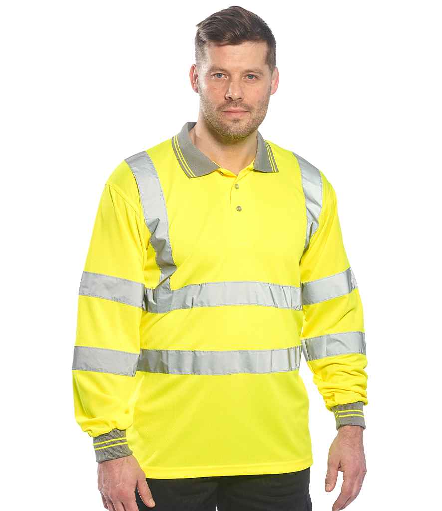 Mens Portwest Hi-Vis Long Sleeve Polo Shirt PW059 - Image 5