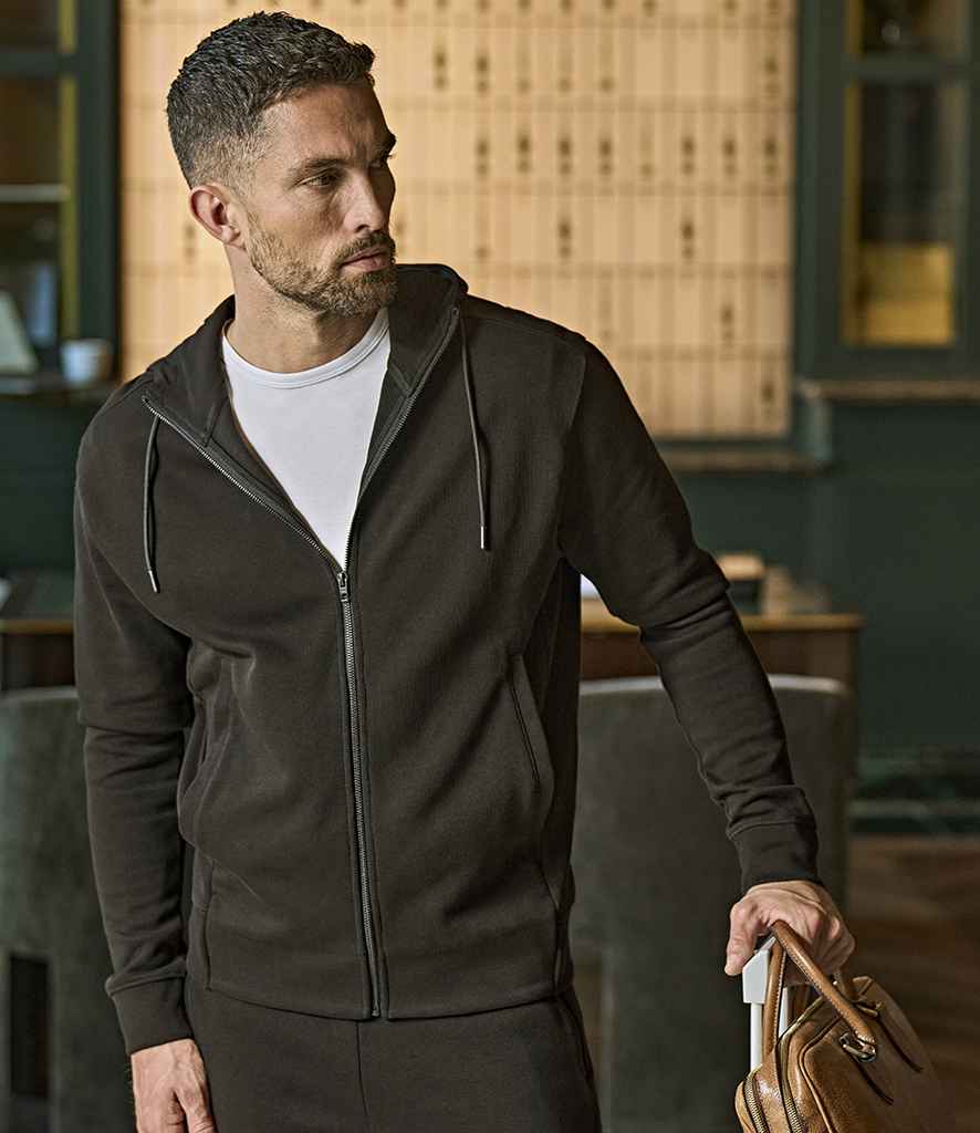 Mens Tee Jays Ribbed Interlock Full Zip Hooded Sweatshirt T5508 - Image 4