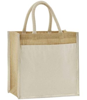 Westford Mill Cotton Pocket Natural Starched Jute Midi Tote Bag W483